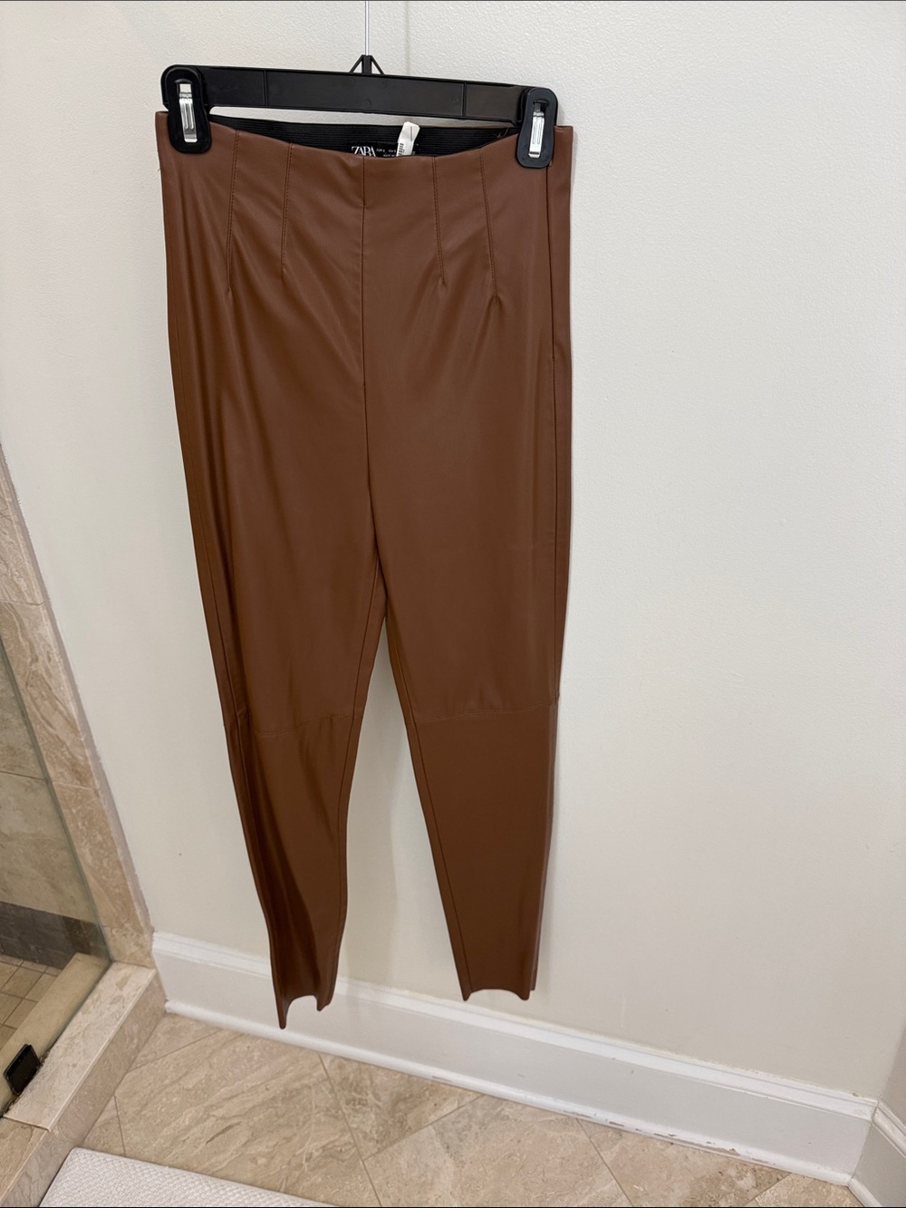 Zara Brown High-Waist Faux-Leather Leggings